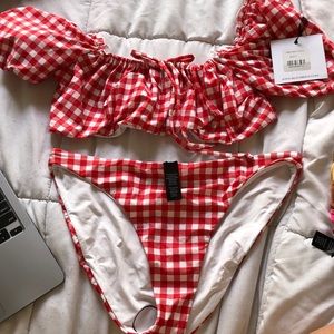 Beach Riot bikini set red check size L